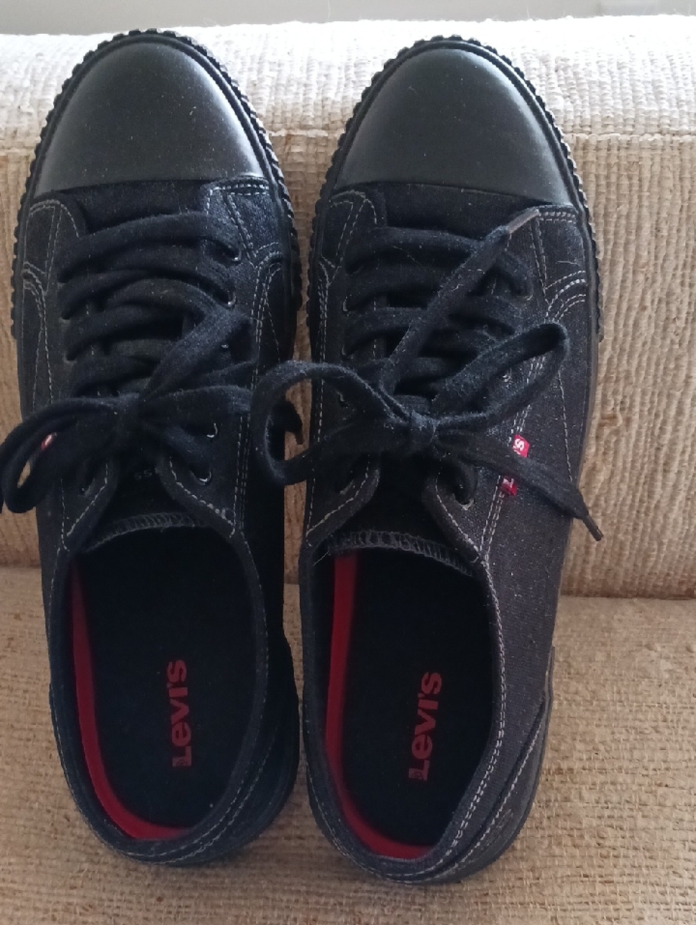 Levi's Black Canvas Lace-Up Sneakers with Red Insole Accent